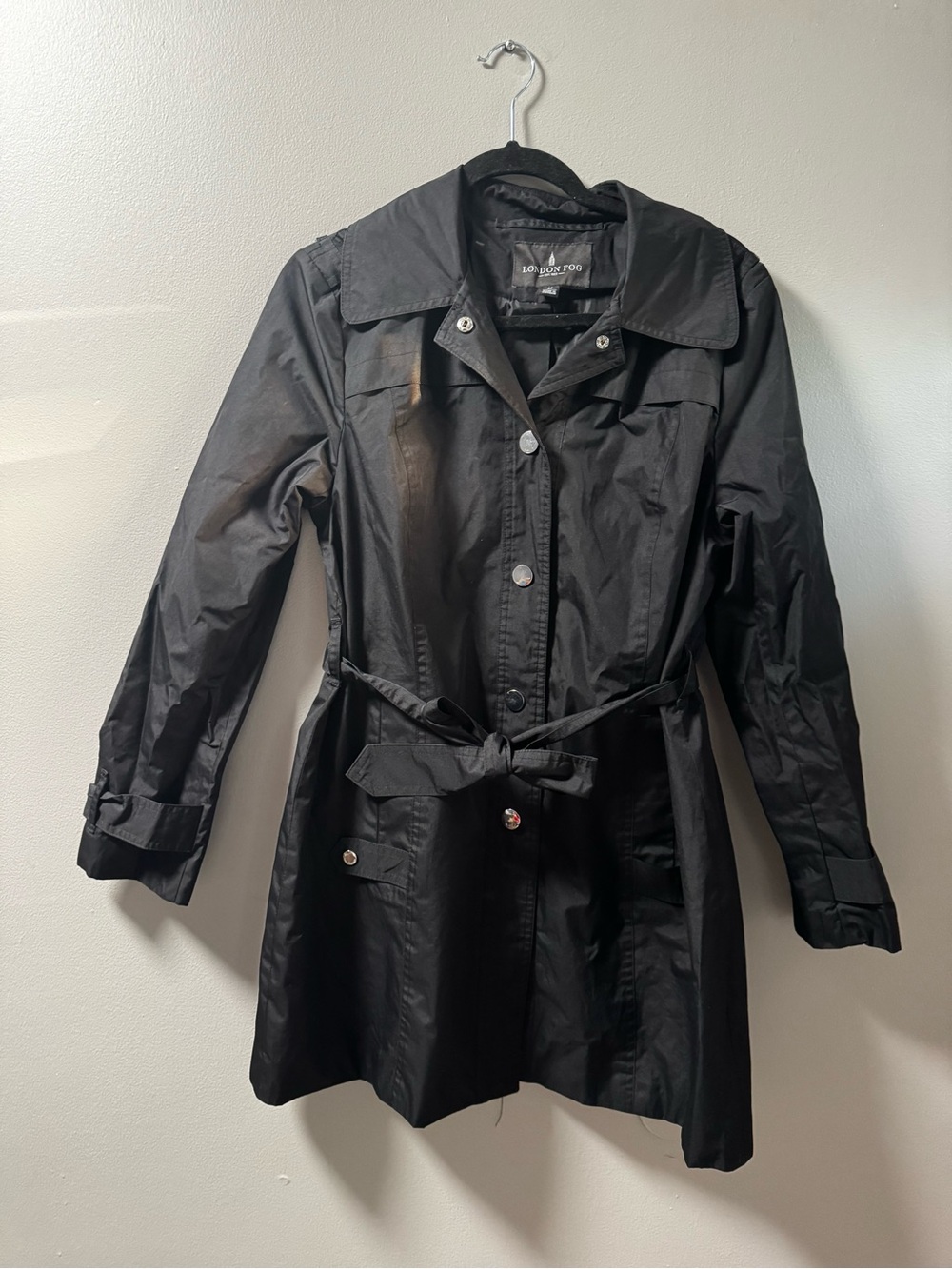 London Fog Black Medium Belted Trench Coat - Lightweight Women's Trench